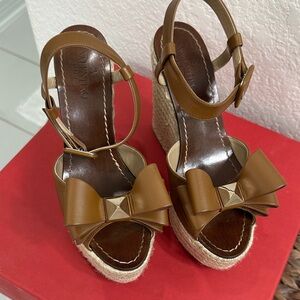 Valentino Tan Wedge Sandals with Bow